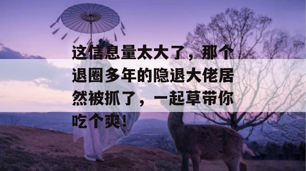这信息量太大了，那个退圈多年的隐退大佬居然被抓了，一起草带你吃个爽！